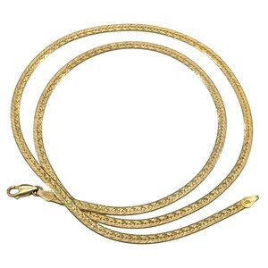 Sterling Silver Vermeil Gold Herringbone Chain Necklace 23" SU Italy 925 Lobster